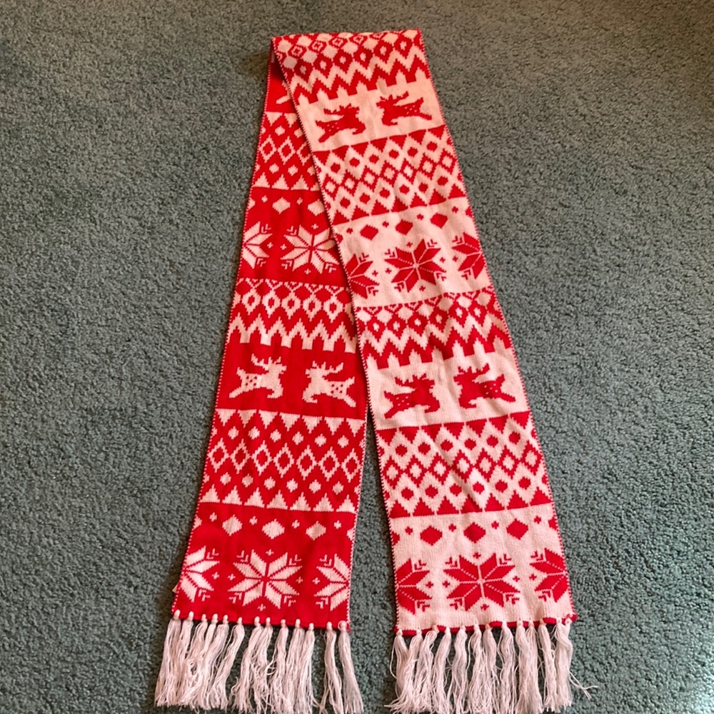 Red and White reindeer winter scarf